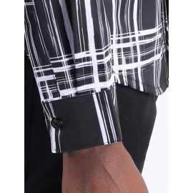 Men Plaid Print Curved Hem Shirt