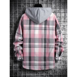 Men Plaid Drawstring Hooded Shirt Without Tee