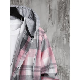 Men Plaid Drawstring Hooded Shirt Without Tee