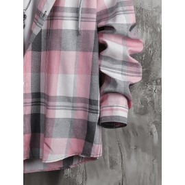 Men Plaid Drawstring Hooded Shirt Without Tee