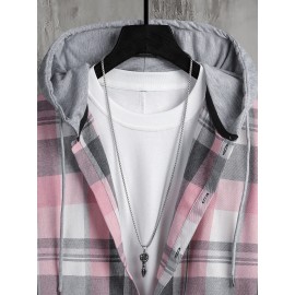 Men Plaid Drawstring Hooded Shirt Without Tee