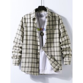 Men Plaid Letter Patched Detail Shirt Without Pullover