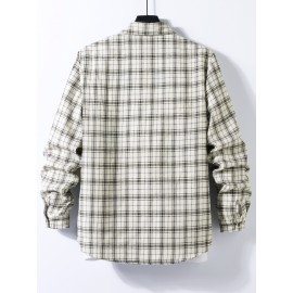 Men Plaid Letter Patched Detail Shirt Without Pullover