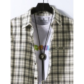 Men Plaid Letter Patched Detail Shirt Without Pullover