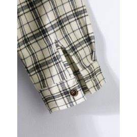 Men Plaid Letter Patched Detail Shirt Without Pullover