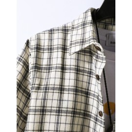 Men Plaid Letter Patched Detail Shirt Without Pullover