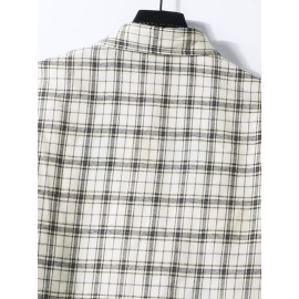 Men Plaid Letter Patched Detail Shirt Without Pullover