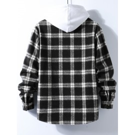 Men Plaid Print Pocket Patched Overcoat Without Hoodie