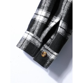 Men Plaid Print Pocket Patched Overcoat Without Hoodie