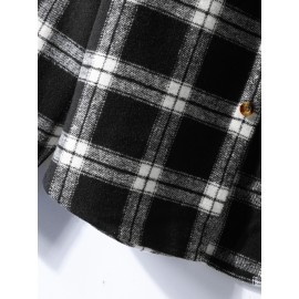 Men Plaid Print Pocket Patched Overcoat Without Hoodie