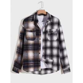 Men Plaid Flap Pocket Drop Shoulder Shirt Without Tee