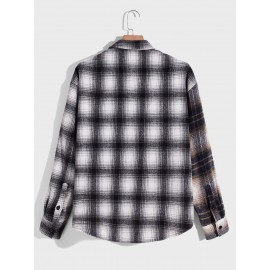 Men Plaid Flap Pocket Drop Shoulder Shirt Without Tee