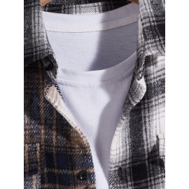 Men Plaid Flap Pocket Drop Shoulder Shirt Without Tee