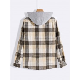 Men Plaid Drawstring Hooded Shirt Without Tee