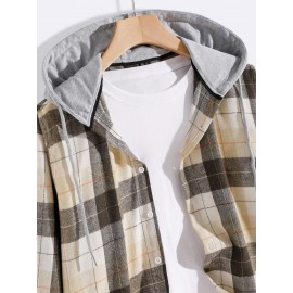 Men Plaid Drawstring Hooded Shirt Without Tee