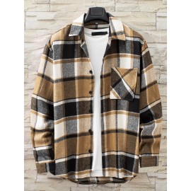 Men Plaid Patched Pocket Coat Without Tee