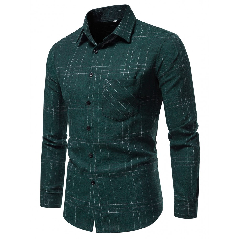 Men Plaid Pocket Patched Shirt