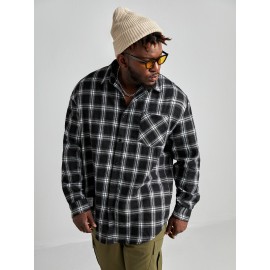 Extended Sizes Men Plaid Print Shirt