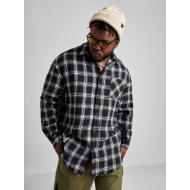 Extended Sizes Men Plaid Print Shirt