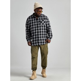 Extended Sizes Men Plaid Print Shirt