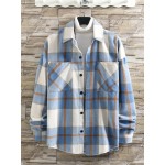 Men Plaid Pocket Patched Single Breasted Overcoat