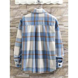 Men Plaid Pocket Patched Single Breasted Overcoat