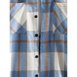 Men Plaid Pocket Patched Single Breasted Overcoat