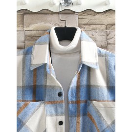 Men Plaid Pocket Patched Single Breasted Overcoat