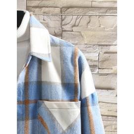 Men Plaid Pocket Patched Single Breasted Overcoat