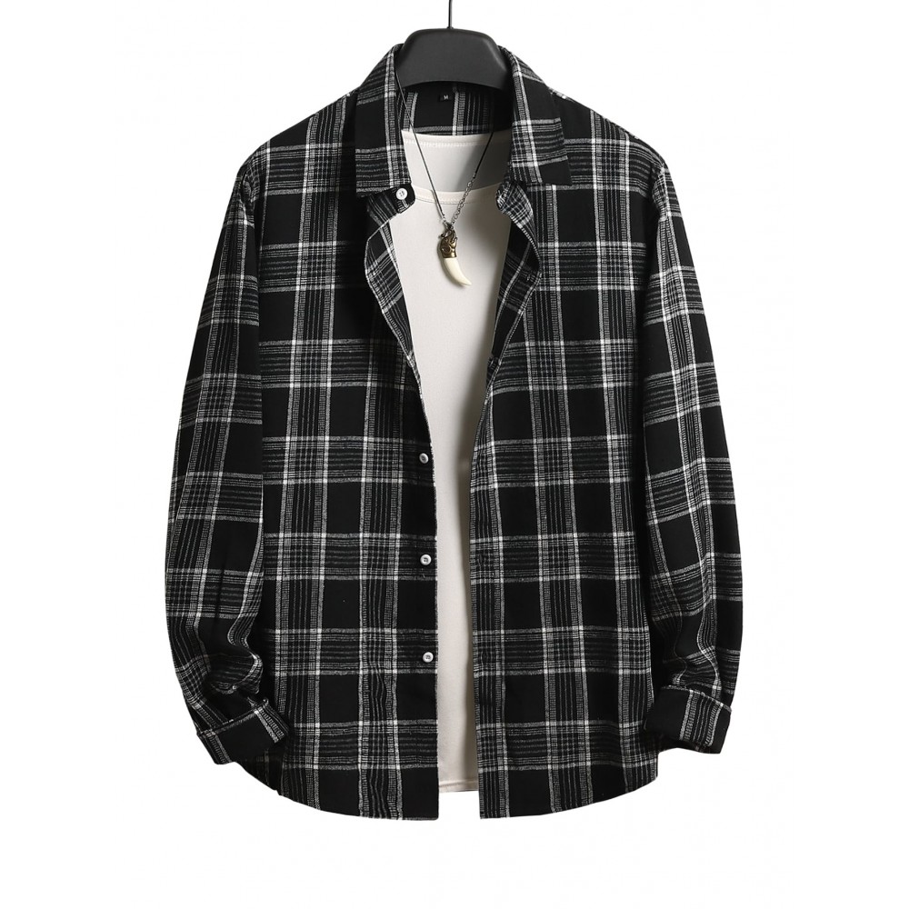 Men Plaid Print Shirt Without Top