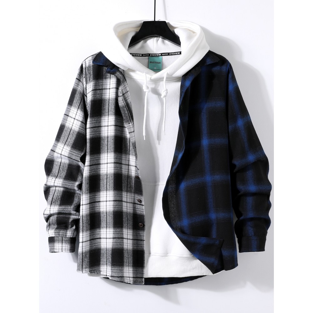 Men Plaid Colorblock Shirt Without Hoodie