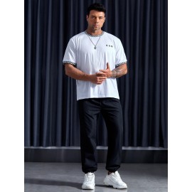 Extended Sizes Men Chinese Character & Checkered Print Tee