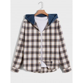 Men Tartan Print Hooded Shirt Without Top