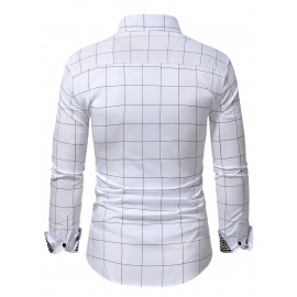 Men Grid Print Button Up Shirt