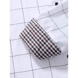 Men Grid Print Button Up Shirt