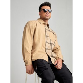 Extended Sizes Men Plaid Pocket Front Shirt