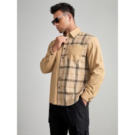 Extended Sizes Men Plaid Pocket Front Shirt