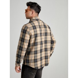 Extended Sizes Men Plaid Print Flap Pocket Shirt