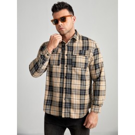 Extended Sizes Men Plaid Print Flap Pocket Shirt