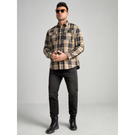 Extended Sizes Men Plaid Print Flap Pocket Shirt