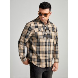 Extended Sizes Men Plaid Print Flap Pocket Shirt