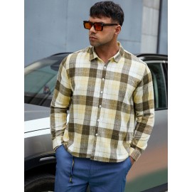 Extended Sizes Men Plaid Print Shirt