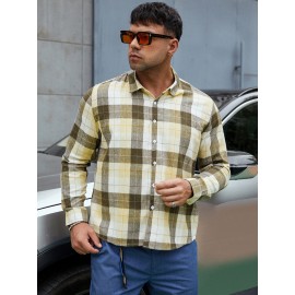 Extended Sizes Men Plaid Print Shirt