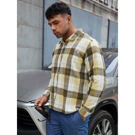 Extended Sizes Men Plaid Print Shirt