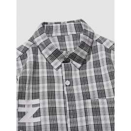 Men Letter And Plaid Print Shirt