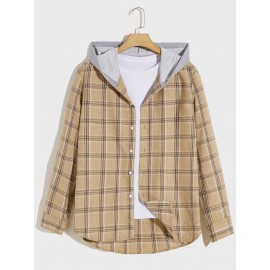 Men Plaid Hooded Shirt Without Tee