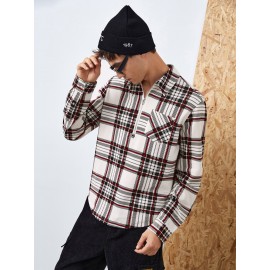 Men Plaid Print Patched Pocket Shirt