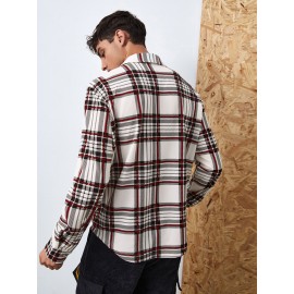 Men Plaid Print Patched Pocket Shirt