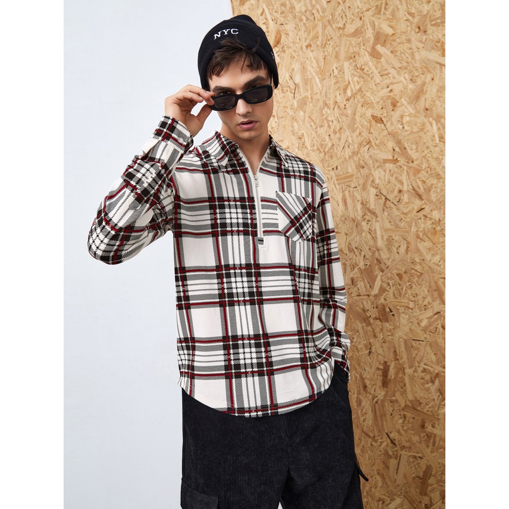 Men Plaid Print Patched Pocket Shirt