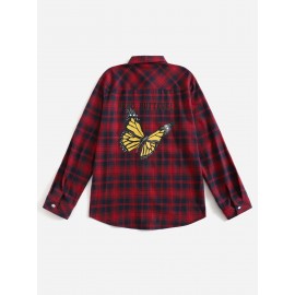 Men 1pc Tartan And Butterfly Print Shirt